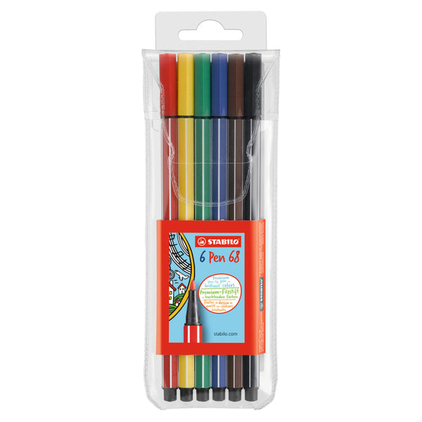 Stabilo Pen 68 Premium Fibre-Tip Pen - Pack of 6 - Assorted Colours -  6806/PL