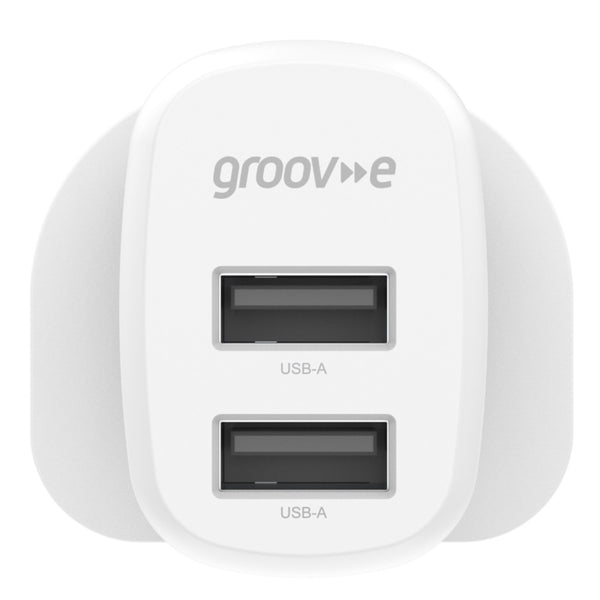 Groov-e Dual USB-A Mains Charger 12W - White - GVMA103WE