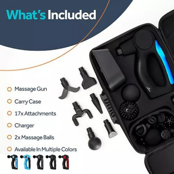Chirogun Percussion Massage Fitness Gun with 17 Heads & 4 Speeds - Black/Blue