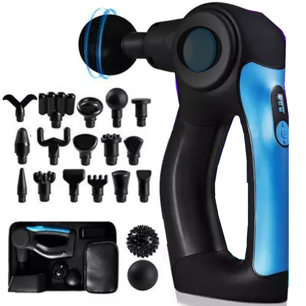 Chirogun Percussion Massage Fitness Gun with 17 Heads & 4 Speeds - Black/Blue