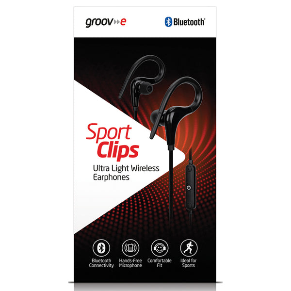 Groov-e Sport Clips Ultra Light Wireless Bluetooth Earphones - Black - GVBT1400BK