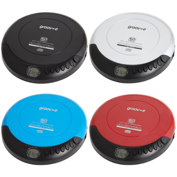 Groov-e Retro Series Personal CD Player with Earphones - Black, Blue, Red & Silver - GVPS110