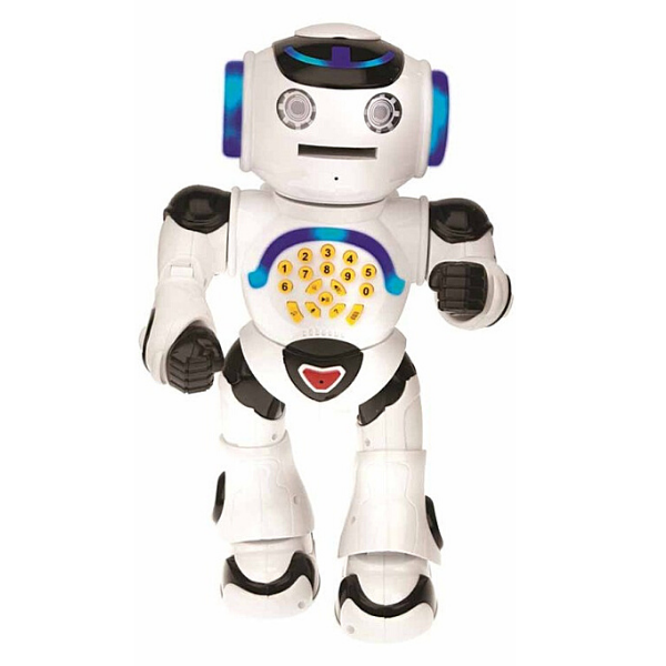 Lexibook ROB50EN Powerman - Robot de juguete con control remoto para caminar y hablar, danzas, canta, lee historias, cuestionario de matemáticas, discos de disparo y sonido de voz, blanco/negro