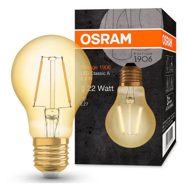 Osram 1906 LED E27 Vintage Filament Glass GLS ES Bulb 21W Gold LV293199