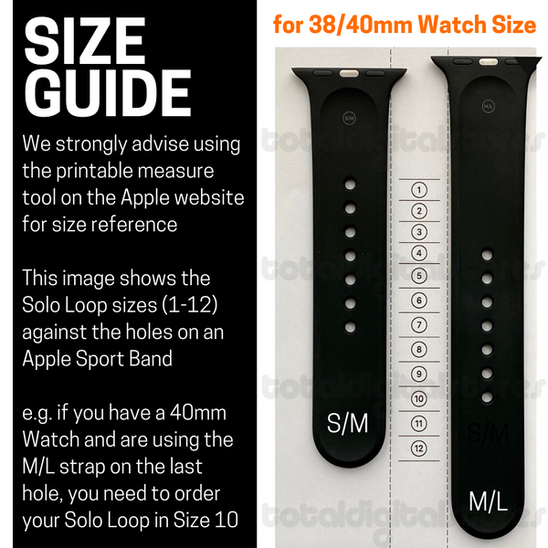 Apple Silicone Solo Loop Watch Strap | 41mm  40mm 38mm - Sizes 1-9