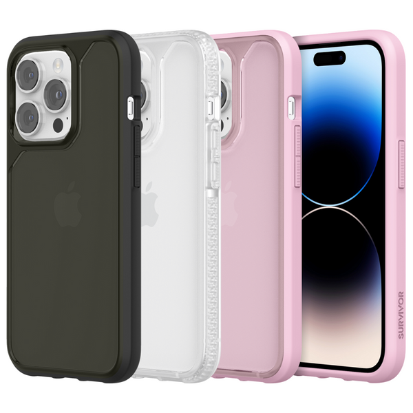 Survivor Strong Series Case for iPhone 14 / 14 Pro / 14 Plus / 14 Pro Max - Black, Clear or Powder Pink