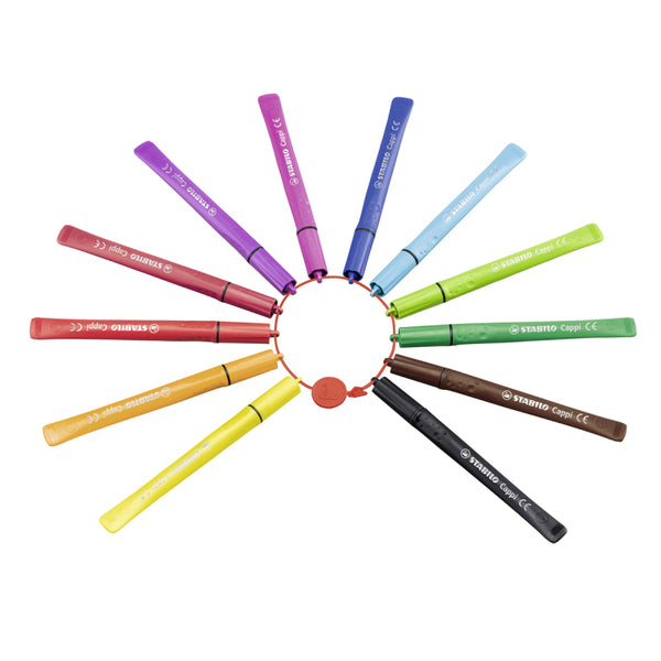 Stabilo Cappi Fibre-Tip Pen with Cap-Ring Assorted Colours + 1 Cap-Ring 12pk - 168/12-4