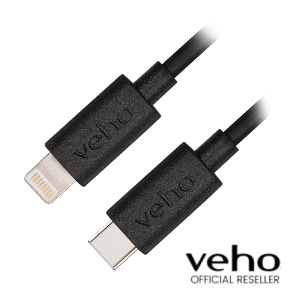 Veho Pebble USB-C to Lightning Charge & Sync Cable | 1M - Black - VCL-005-MFI-C-1M