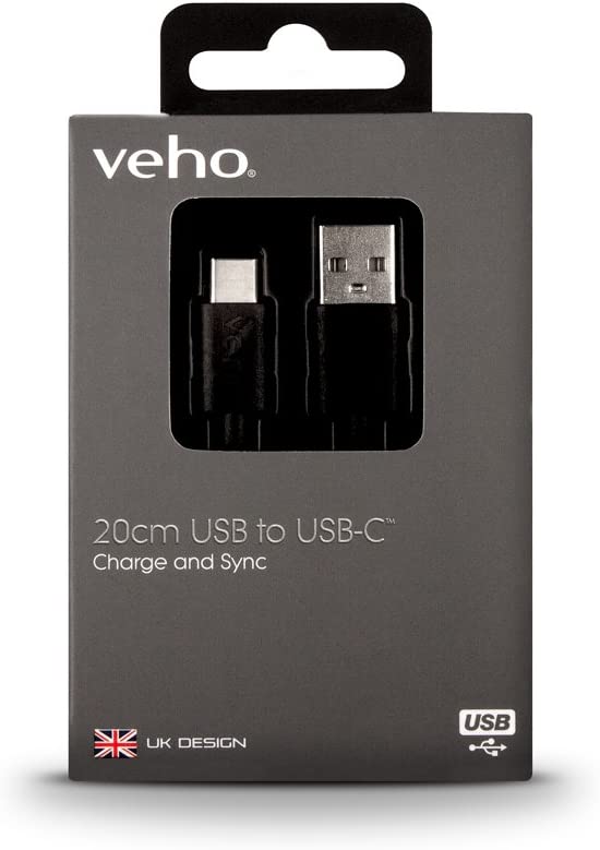 Veho Pebble USB-A to USB-C™ Charge and Sync Cable | 0.2m/0.7ft - VCL-002-C-20CM