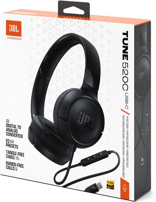 JBL Tune 520C USB-C Comfort Fit Wired On Ear Headphones with USB-C Connection
