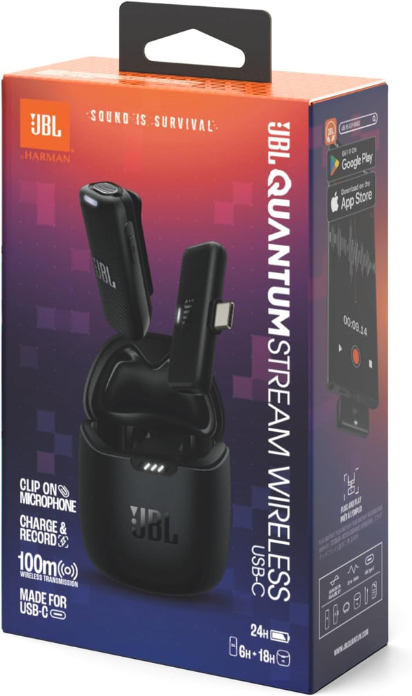 JBL Quantum Stream Wireless Wearable Streaming Microphone with USB-C Connection, 24 Hours of Recording Time - Black