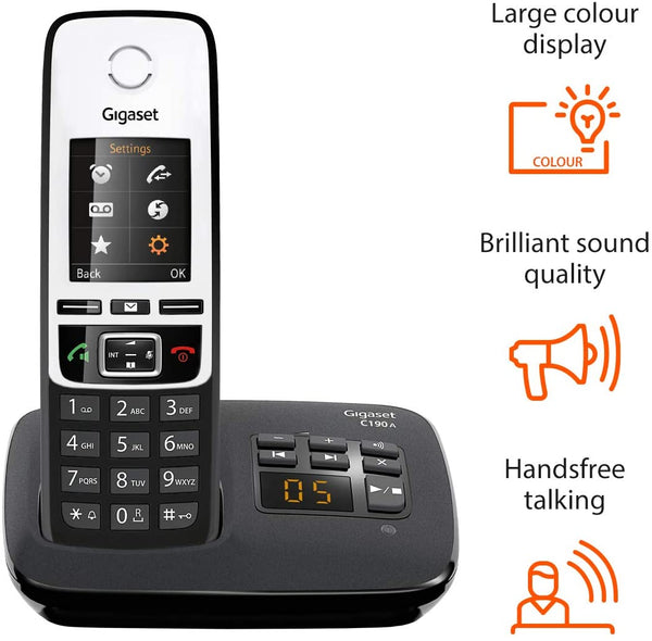 Gigaset C190A Premium Cordless Home Phone with Answer Machine and Call Block - Single, Duo & Trio