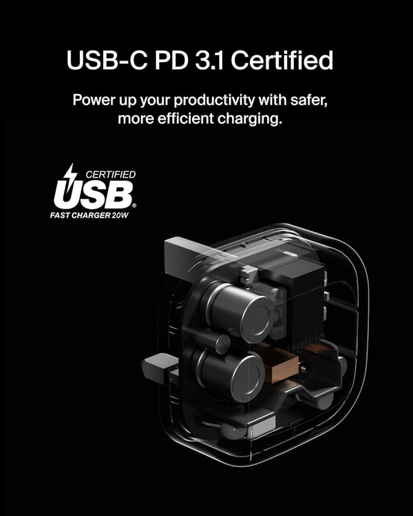 Belkin BoostCharge 20W Cubic Wall Charger USB-C Power Delivery Fast Charging - White