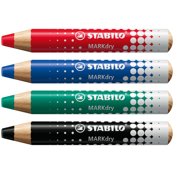 Stabilo MARKdry Whiteboard & Flipchart Markers with Sharpener + Wiping Cloth - 648/4-5