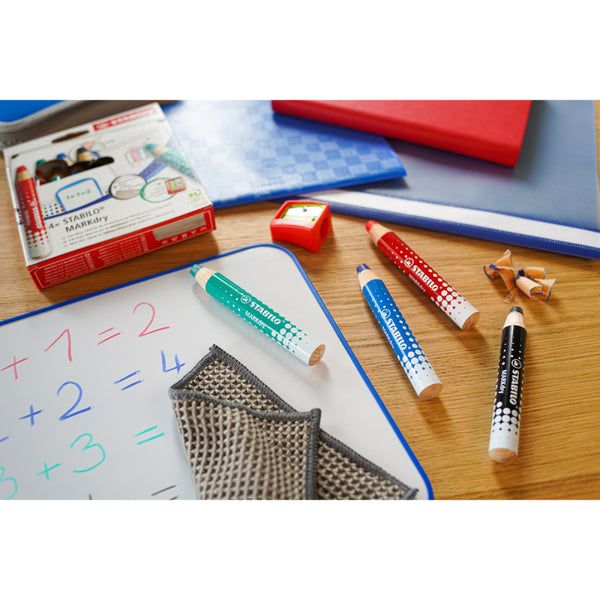 Stabilo MARKdry Whiteboard & Flipchart Markers with Sharpener + Wiping Cloth - 648/4-5