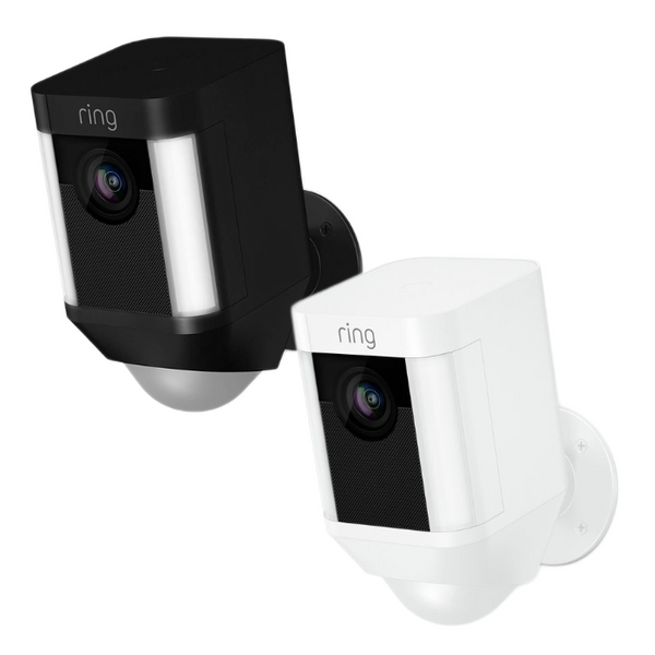 Ring Spotlight Stick Up Cam | Battery Powered Outdoor HD Security Camera with Floodlight - Black or White - [Open Box]
