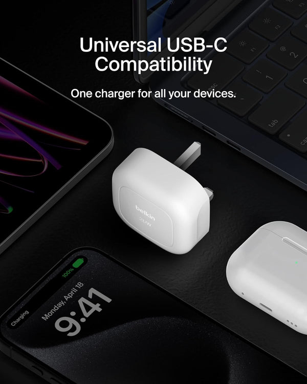 Belkin BoostCharge 20W Cubic Wall Charger USB-C Power Delivery Fast Charging - White