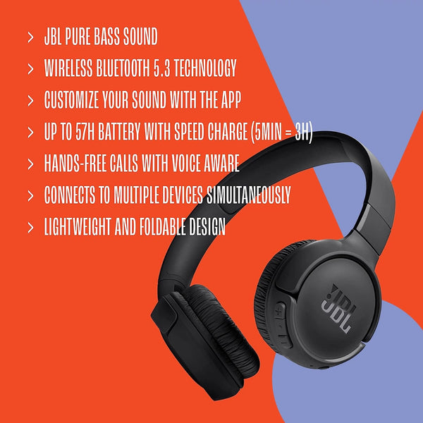 JBL Tune 720BT Wireless On-Ear Headphones with Bluetooth 5.3, Hands-Free  Calls and Audio Cable