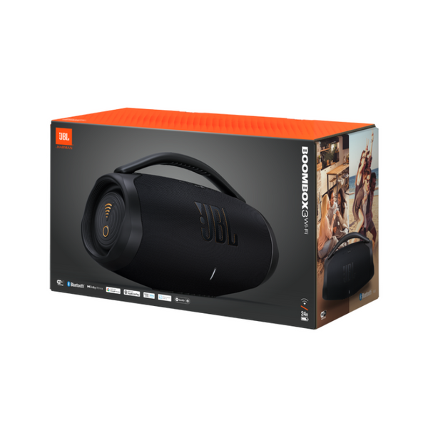 JBL Boombox 3 Wi-Fi and Bluetooth Speaker with 24-Hour Battery Life, Waterproof and Dustproof - Black