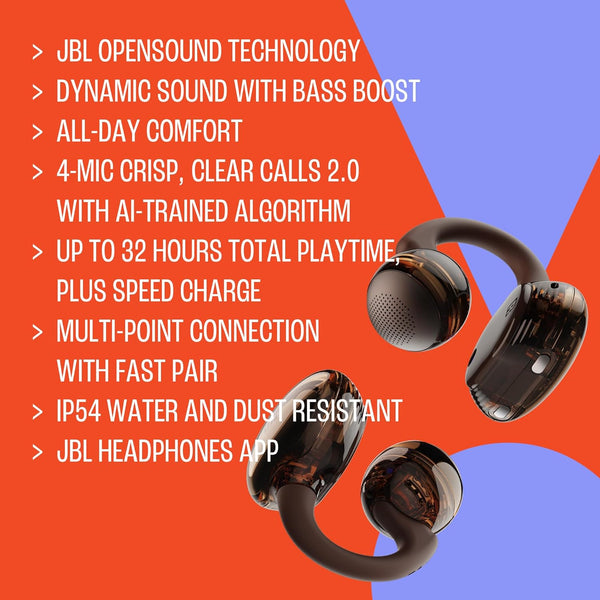 JBL Soundgear Clips Open-Ear Headphones True Wireless Bluetooth 32h Playtime