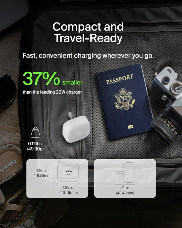 Belkin BoostCharge 20W Cubic Wall Charger USB-C Power Delivery Fast Charging - White