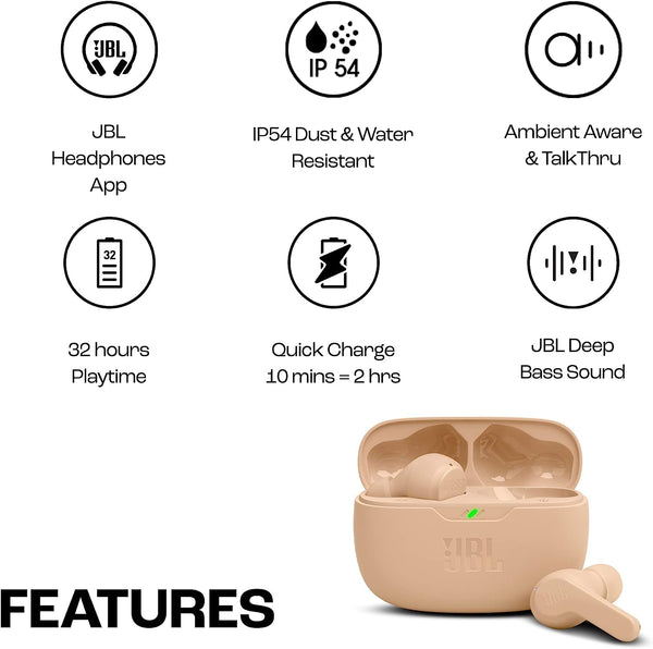 JBL Wave Beam In-Ear Wireless Bluetooth Earbuds Headphones