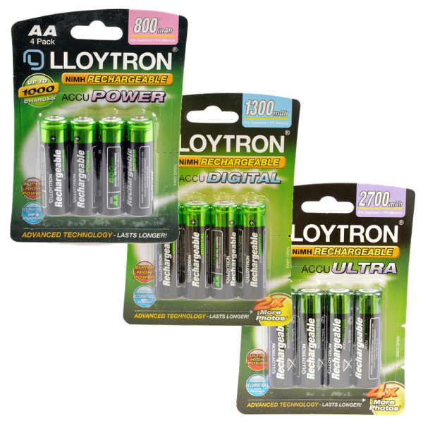 Lloytron Rechargeable AA & AAA Ni-Mh Batteries Accuultra | Various mAh - 4 Packs