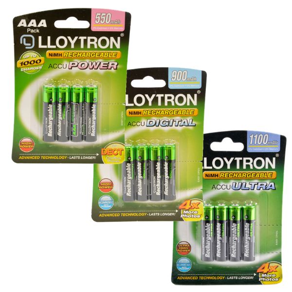 Lloytron Rechargeable AA & AAA Ni-Mh Batteries Accuultra | Various mAh - 4 Packs