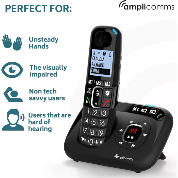 Amplicomms BigTel Twin Digital Phone with Answer Machine - Black - ATL1423471