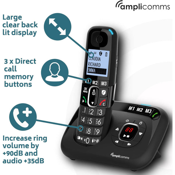 Amplicomms BigTel Twin Digital Phone with Answer Machine - Black - ATL1423471