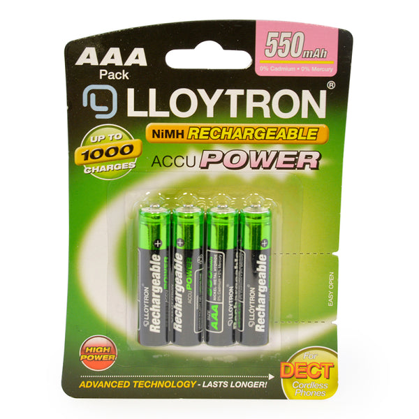 Lloytron Rechargeable AA & AAA Ni-Mh Batteries Accuultra | Various mAh - 4 Packs