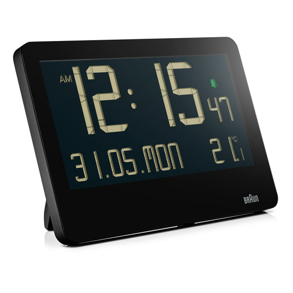 Braun Digital Wall Clock with Indoor Temperature, Large Reverse LCD Display- Black - BC14B