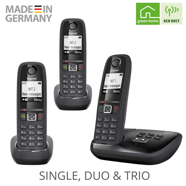 Gigaset AS405A Advanced Cordless Home Phone with Answer Machine and Call Block - Single, Duo & Trio