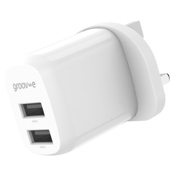 Groov-e Dual USB-A Mains Charger 12W - White - GVMA103WE