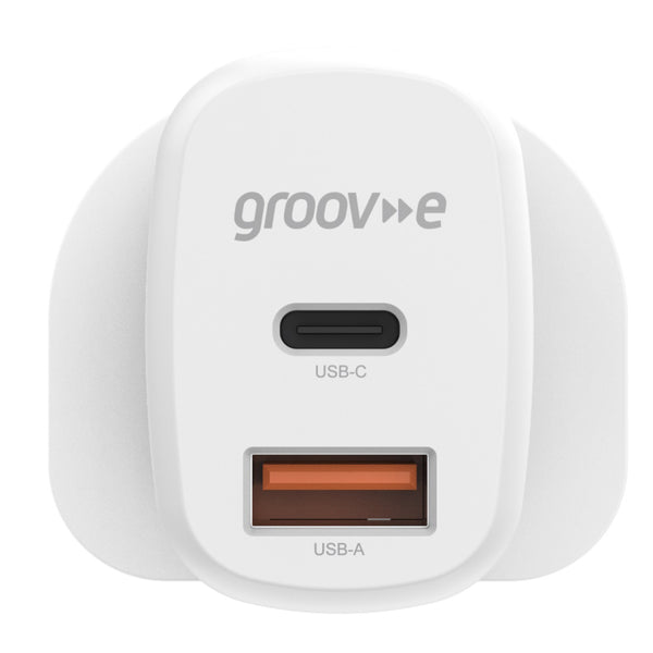 Groov-e Dual USB-C & USB-A Mains Charger 20W Power Delivery - White - GVMA105WE