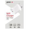 Groov-e USB-C Mains Charger 20W Power Delivery - White - GVMA107WE