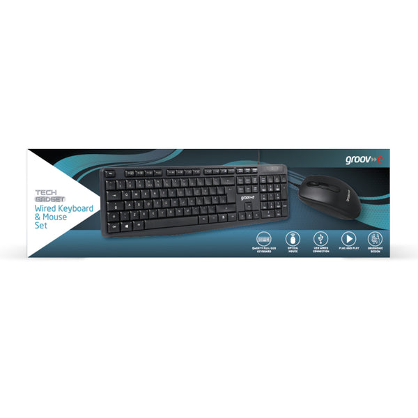 Groov-e Wired Full Size Keyboard & Mouse Set - Black - GVPC19BK