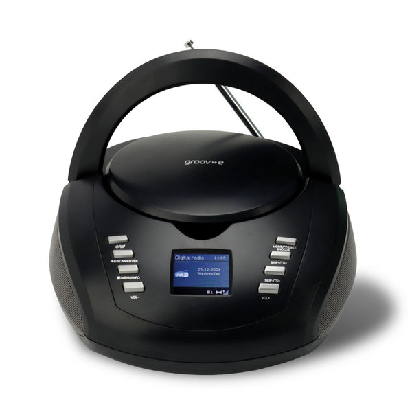 Groov-e DAB Boombox Portable CD Player with Radio 3.5mm Aux Bluetooth Speaker - Black