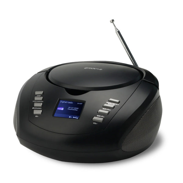 Groov-e DAB Boombox Portable CD Player with Radio 3.5mm Aux Bluetooth Speaker - Black