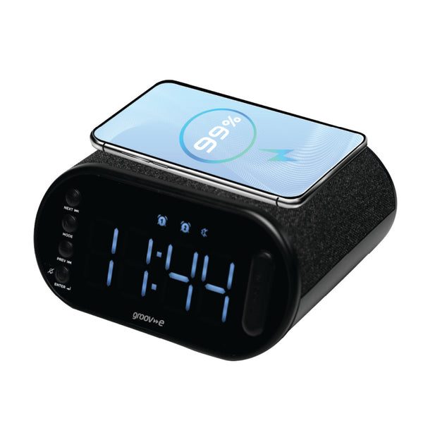 Groov-e Atlas II Alarm Clock Radio with Bluetooth Speaker & Wireless Charging Pad - GVCR06BK