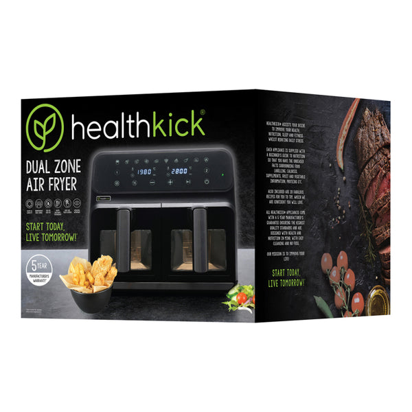 Health Kick 8ltr Digi-Touch Dual Zone Windowed Air Fryer - Black - K3431