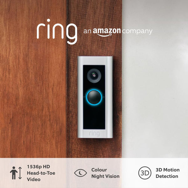 Ring Video Doorbell Pro 2 | Doorbell Camera, Hardwired, HD+, Head to Toe Video, 3D Motion Detection, WiFi - Satin Nickel - B086QKXW1M