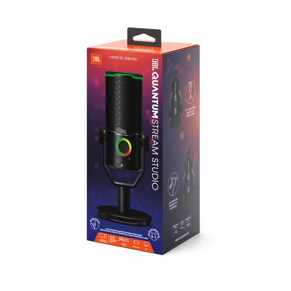 JBL Quantum Stream Studio Triple Condenser USB Microphone with Four Cardioid Pick-Up Patterns for Smooth Streaming - Black