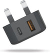 Veho 20W USB Fast Charge UK 3 Pin Plug | USB-C PD + USB 3.0 ports - VAA-114-USB