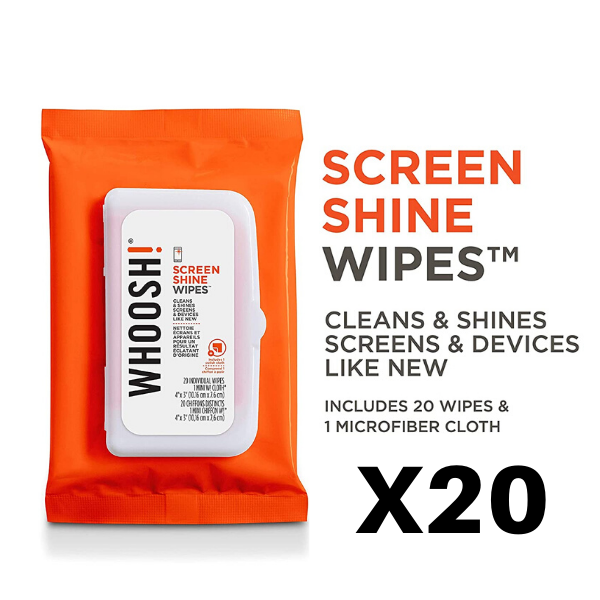 WHOOSH! 20x Screen Shine Disposable Anti-Microbes Wipes (20 Wipes + 1 Mini Cloth) - 1FG20WPENFR