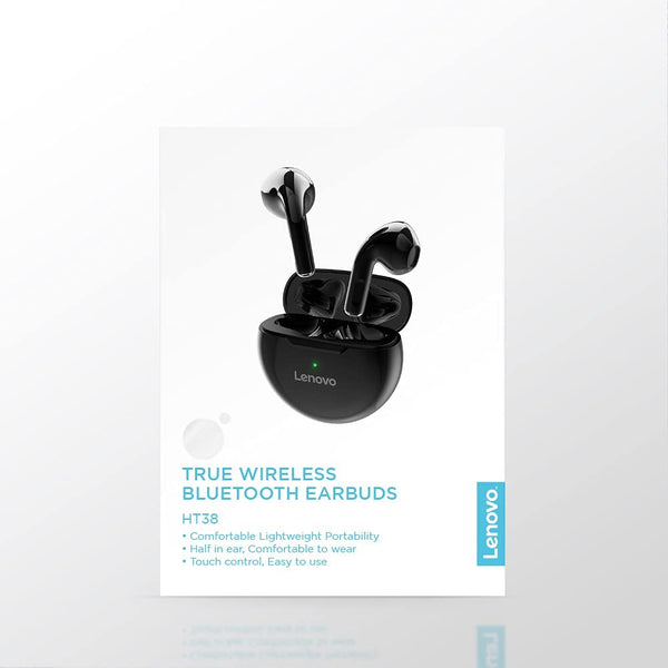 Lenovo LivePods HT38 TWS Wireless Bluetooth Headphones with Charging Case - Black - HT38_BK