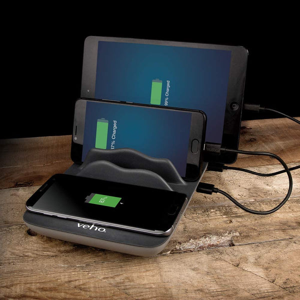 Veho TA-7 Desktop 4 Port USB Charging Hub with Built-In Qi Wireless Charging Mat - VAA-012-TA7-UK