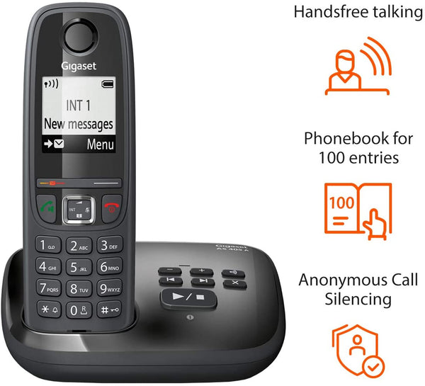 Gigaset AS405A Advanced Cordless Home Phone with Answer Machine and Call Block - Single, Duo & Trio