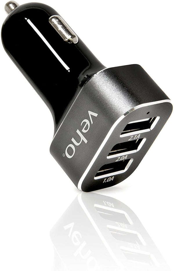 Veho Triple USB 5V 5.1A In-Car Charger for USB Cables | 3 Port - VAA-010