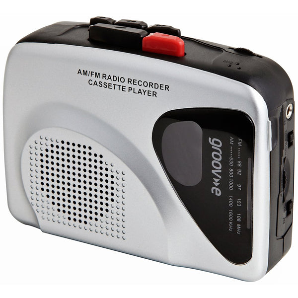 Groov-e Portable Retro Personal Cassette Player and Recorder with Speaker & Mic, AM/FM Radio and Earphones - GVPS525/SR